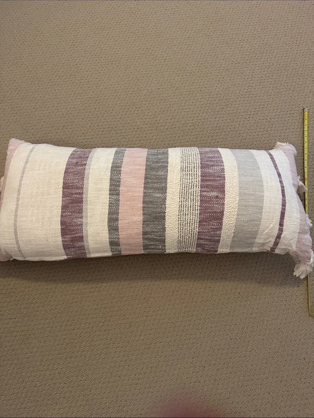 Striped Pink and Gray Lumbar Throw Pillow - Brand